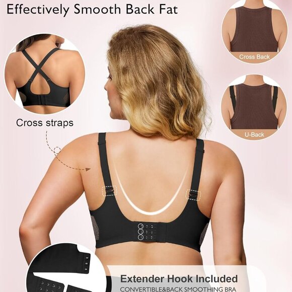 Womens Bra No Underwire Seamless Wireless Bra with Soft Support V Neck Mesh Bras - Picture 3 of 6